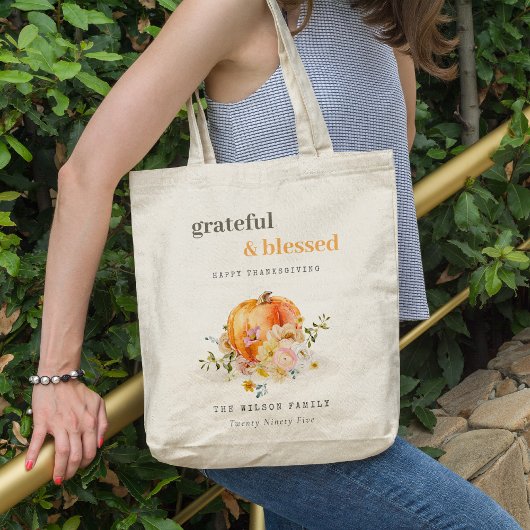 Pastel Soft Waterverf Floral Pumpkin Thanksgiving Tote Bag