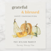 Pastel Soft Waterverf Floral Pumpkin Thanksgiving Wijn Etiket (Enkel label)