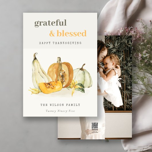 Pastel Soft Waterverf Photo Pumpkin Thanksgiving Feestdagenkaart