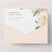 Pastel Soft White Pumpkin Blush Floral Weddenschap All In One Uitnodiging (Achterkant)