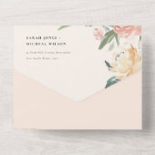 Pastel Soft White Pumpkin Blush Floral Weddenschap All In One Uitnodiging (Achterkant)