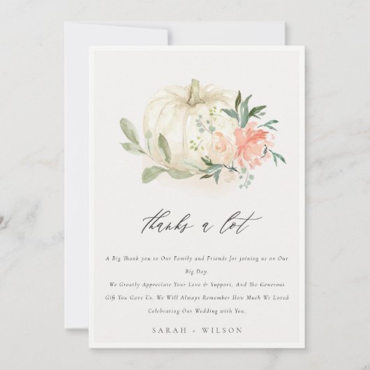 Pastel Soft White Pumpkin Blush Floral Weddenschap Bedankkaart (Voorkant)