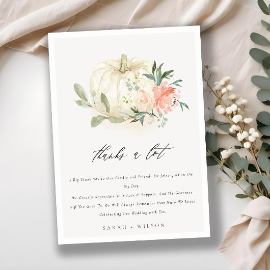 Pastel Soft White Pumpkin Blush Floral Weddenschap Bedankkaart