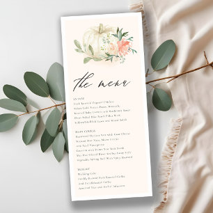 Pastel Soft White Pumpkin Blush Floral Weddenschap Menu