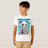 Pastel Space Panda Astronaut met koffie T-shirt (Voorkant volledig)