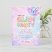 Pastel Sparkle Disco Glam Kids Birthday Party Kaart (Staand voorkant)