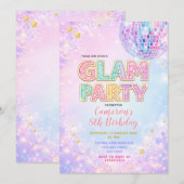 Pastel Sparkle Disco Glam Kids Birthday Party Kaart (Voorkant / Achterkant)