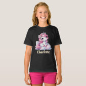 Pastel sparkle unicorn magische wolk zwart t-shirt (Voorkant volledig)