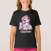 Pastel sparkle unicorn magische wolk zwart t-shirt (Voorkant)