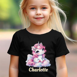 Pastel sparkle unicorn magische wolk zwart t-shirt