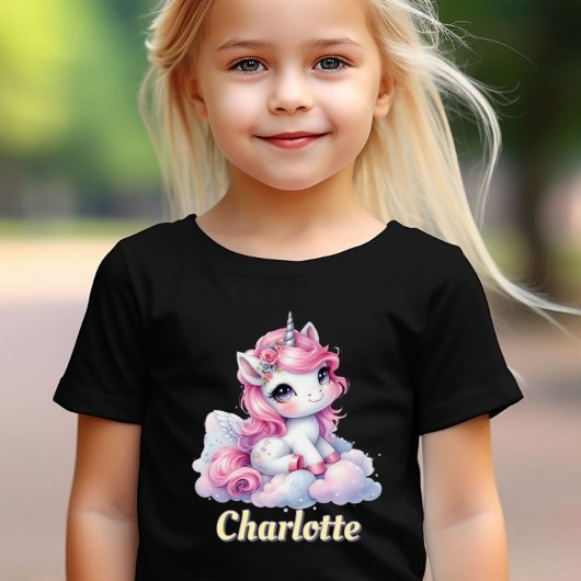 Pastel sparkle unicorn magische wolk zwart t-shirt