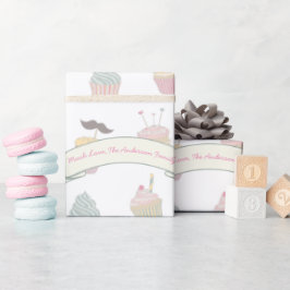 Pastel - Speciaal Cupcake Mustache Patroon Cadeaupapier