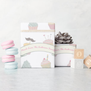 Pastel - Speciaal Cupcake Mustache Patroon Cadeaupapier