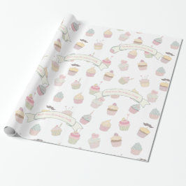 Pastel - Speciaal Cupcake Mustache Patroon Cadeaupapier