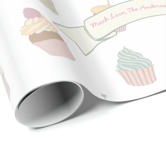 Pastel - Speciaal Cupcake Mustache Patroon Cadeaupapier (Rol Hoek)