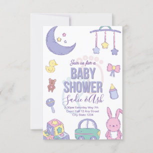 Pastel Speelgoed Genderneutrale Baby shower Uitnod Kaart