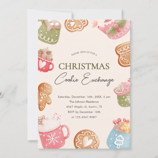 Pastel Speelse Kerst Cookie Exchange Party Kaart (Voorkant)