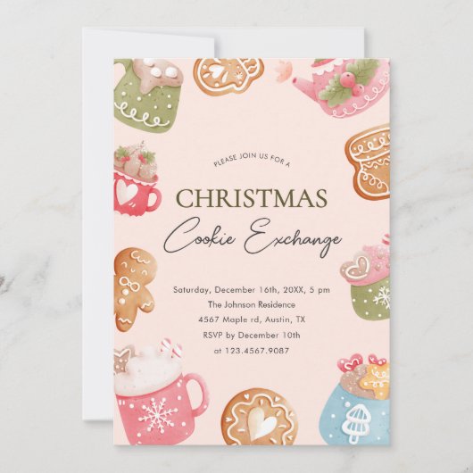 Pastel Speelse Kerst Cookie Exchange Party Kaart (Voorkant)