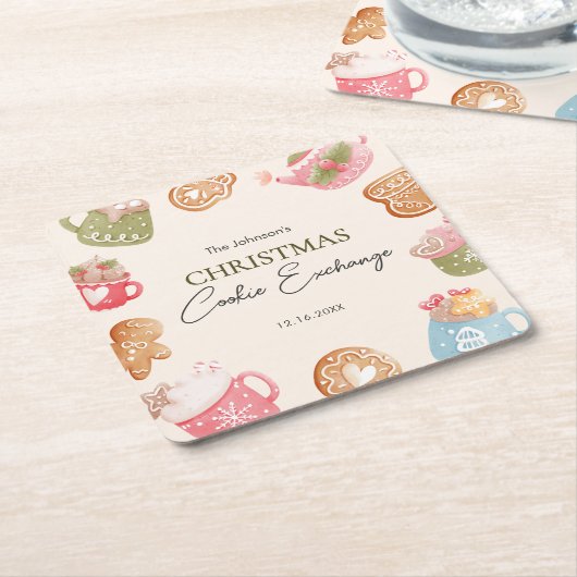 Pastel Speelse Kerst Cookie Exchange Party Kartonnen Onderzetters (Schuin)