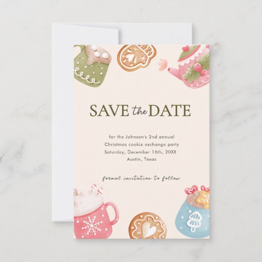 Pastel Speelse Kerst Cookie Exchange Party Save The Date (Voorkant)