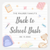 Pastel Speelse Terug Naar School Bash-feest Vierkante Sticker (Voorkant)