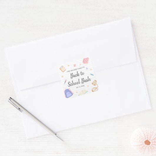 Pastel Speelse Terug Naar School Bash-feest Vierkante Sticker (Envelop)