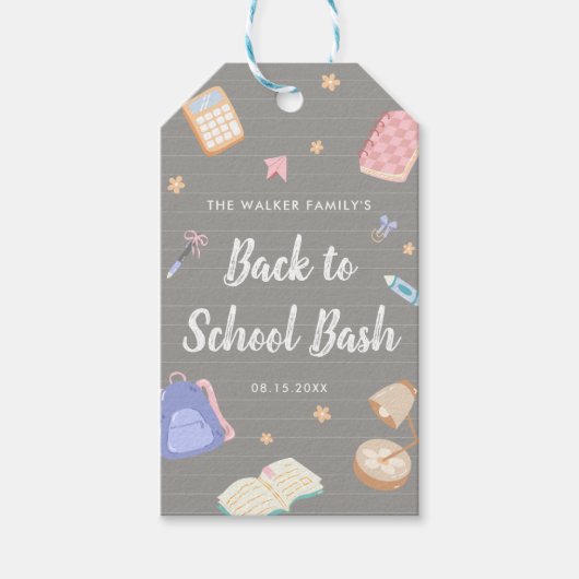 Pastel Speelse Terug Naar School Feest Cadeaulabel (Voorkant)