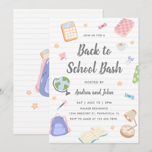 Pastel Speelse Terug Naar School Feest Kaart (Voorkant / Achterkant)
