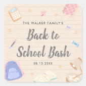 Pastel Speelse Terug Naar School Feest Vierkante Sticker (Voorkant)