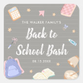 Pastel Speelse Terug Naar School Feest Vierkante Sticker (Voorkant)