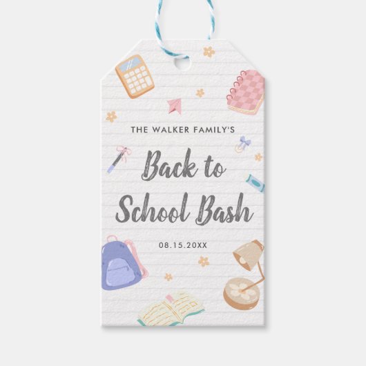 Pastel Speelse Terug Naar School Feestje Cadeaulabel (Voorkant)