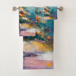 Pastel spetters, kunst van de kerstboom bad handdoek