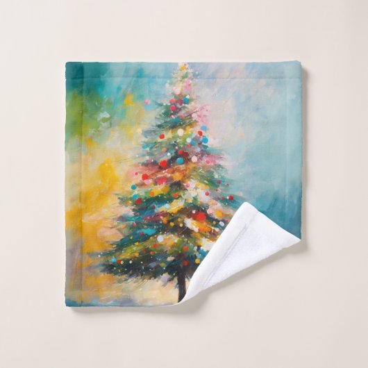 Pastel spetters, kunst van de kerstboom bad handdoek (Wasdoekje)