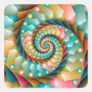 Pastel-spiraalvormig fractaal ontwerp vierkante sticker