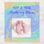 Pastel Spiral Welkom Nieuwe Baby "Sip & See" Parti Wijn Etiket (Enkel label)