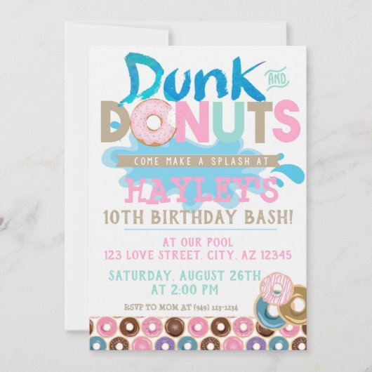 Pastel Splash Pool Dunk n Donut Party Birthday Kaart (Voorkant)