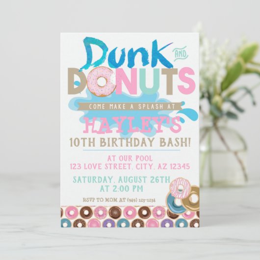 Pastel Splash Pool Dunk n Donut Party Birthday Kaart (Staand voorkant)