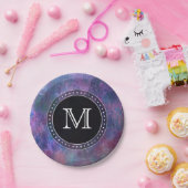 Pastel Splatter | Roze Paars Blauw Groen Monogram Papieren Bordje (Feest)
