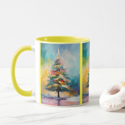 Pastel Splattered Abstracte kerstboom Mok (Met donut)