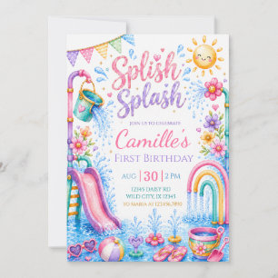 Pastel Splish Splash Waterpark Meisje Verjaardag Kaart