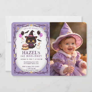 Pastel Spooky Cute Heks Kat Tovenaar 1e Verjaardag Kaart