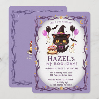 Pastel Spooky Cute Heks Kat Tovenaar 1e Verjaardag Kaart