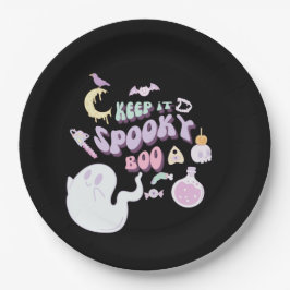 Pastel Spooky Ghost & Gang Black Halloween Papieren Bordje