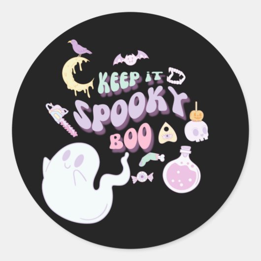 Pastel Spooky Ghost & Gang Black Halloween Ronde Sticker (Voorkant)