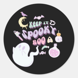 Pastel Spooky Ghost & Gang Black Halloween Ronde Sticker
