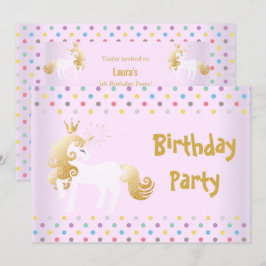 PASTEL SPOT PINK WHITE UNICORN BIRTHDAY PARTY KAART