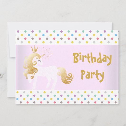 PASTEL SPOT PINK WHITE UNICORN BIRTHDAY PARTY KAART (Voorkant)