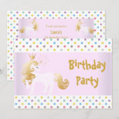 PASTEL SPOT PINK WHITE UNICORN BIRTHDAY PARTY KAART (Voorkant / Achterkant)