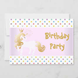PASTEL SPOT PINK WHITE UNICORN BIRTHDAY PARTY KAART