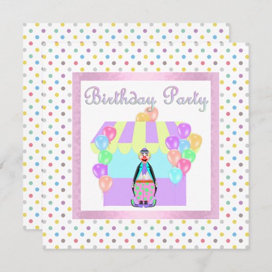 PASTEL SPOTS CIRCUS FUN INVITATION Pink Kaart (Voorkant / Achterkant)